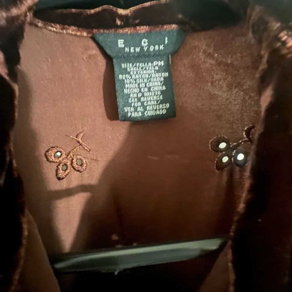 ECI Rich Brown Velvet Shirt with Floral Embroidery - Picture 8 of 10